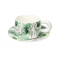 Сувенирный подарочный кофейный набор Qinglan Ruomeng чашка+блюдце+подарочная коробка керамический White