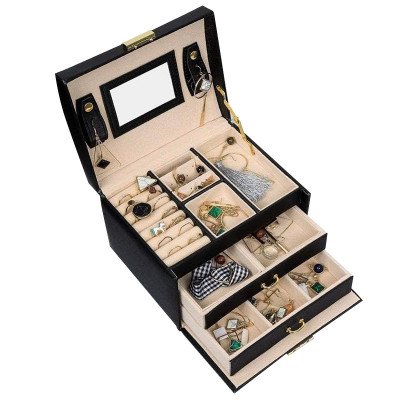 Шкатулка Casegrace SP-01111 для украшений и ювелирных изделий трехуровневая с зеркалом Black