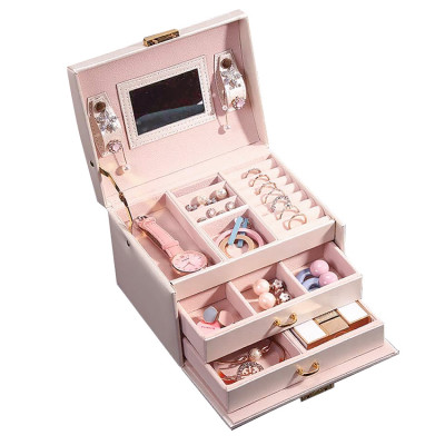 Шкатулка Casegrace SP-01111 для украшений и ювелирных изделий трехуровневая с зеркалом Pink