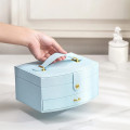 Шкатулка Casegrace SP-01245 для украшений и ювелирных изделий двохуровневая с зеркалом и ручкой 20*15*10 см Blue