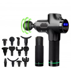 Ударний перкусійний масажер Massage Gun Max - АнтицелюлітнийПеркусійний режимів +АБС-пластик, поліуретан насадок + запасна батарея + кейс (Чорний)