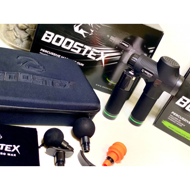 Модель 2024г. Ударный перкуссионный массажер Boostex (Massage Gun) 30 режимов, 20 насадок, запасная батарея 2500am/h, кейс
