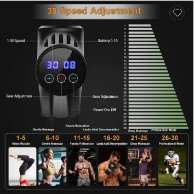 Перкусійний масажер для тіла MASSAGE GUN MAX 30 — потужний масажний пістолет для глибокого розслаблення та відновлення.