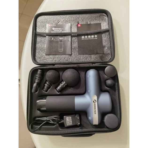 Профессиональный перкуссионный массажер Booster Lightsaber U1 (24v) – синий массажный пистолет для тела