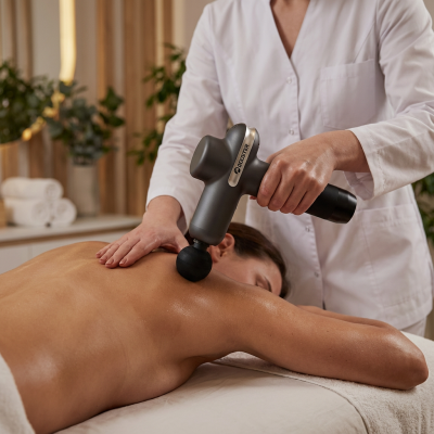 Профессиональный перкуссионный массажер Booster Lightsaber U1 (24v) – синий массажный пистолет для восстановления и релаксации