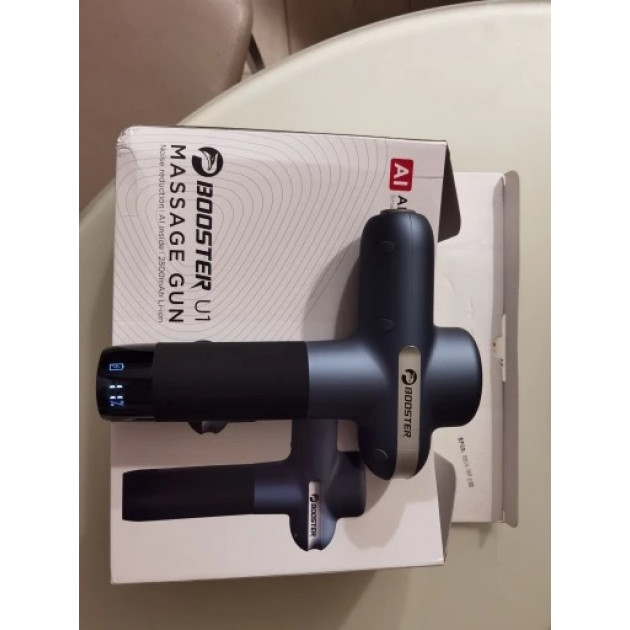 Профессиональный перкуссионный массажер Booster Lightsaber U1 (24v) – синий массажный пистолет для восстановления и релаксации