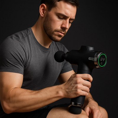 Профессиональный ударный перкуссионный массажёр Booster Fusion Black Pro Чёрный. Массажёр для тела