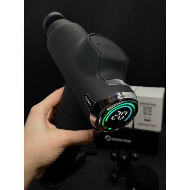 Профессиональный ударный перкуссионный массажер Booster Fusion Black Pro – черный, для массажа тела.