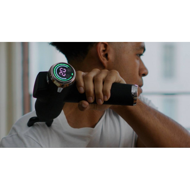 Профессиональный ударный перкуссионный массажер Booster Fusion Black Pro – черный, для массажа тела.