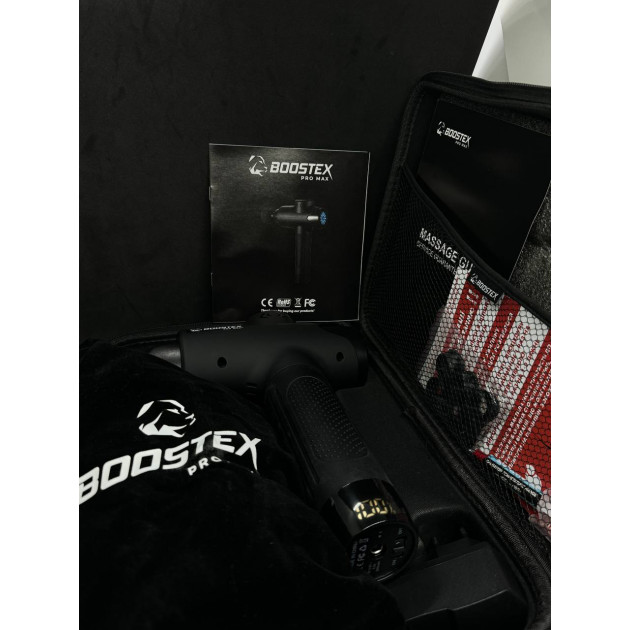 Компактний перкусійний ударний масажер Boostex Pro Max 2 з 21 насадкою в кейсі.