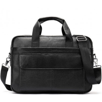 Кожаная мужская сумка для ноутбука и документов черная 39х28х8, портфель для офисного работника, черный