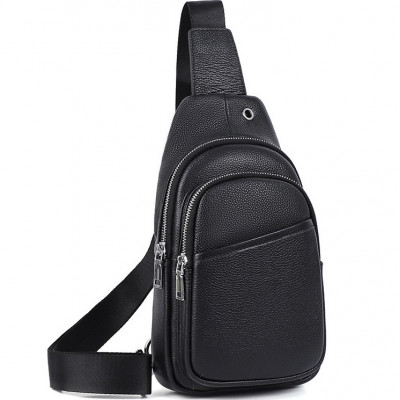 Сумка-слинг мужская через плече 17х32х8, бананка из натуральной кожи TIDING BAG A25F-515-1A черная