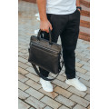 Шкіряна чоловіча ділова сумка 38x29x8, папка портфель для роботи  Tiding Bag 30987 чорна