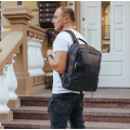 Чоловічий рюкзак шкіряний міський для ноутбука 28х40х14, сумка на спину для студента Tiding Bag , чорна
