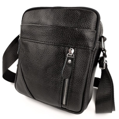 Мужская кожаная сумка через плечо 18х21х7, барсетка для документов Tiding Bag M38-10131A черная
