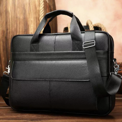 Мужская кожаная сумка для ноутбука и документов 39х28х8, портфель для города Tiding Bag RD-23134 черный