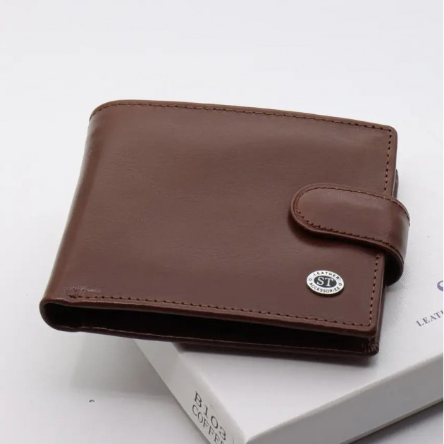 Коричневе чоловіче портмоне з натуральної шкіри з фіксацією ST Leather ST103