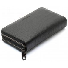 Чорний гаманець-клатч на дві блискавки із фактурної натуральної шкіри Marco Coverna MCJP-5902B