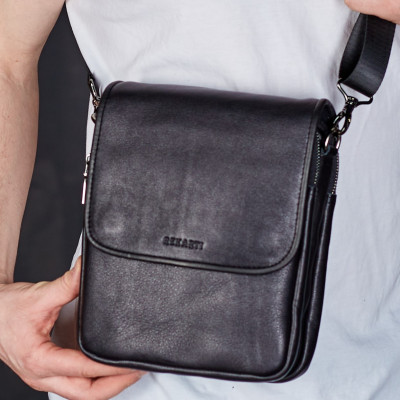 Мессенджер с клапаном через плечо 24х20х6, кожаная барсетка Tiding Bag TD-20033 черная