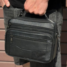 Чоловіча барсетка з ручкою 23х19х7, шкіряна сумка з ременем через плече BEXHILL BX-14440B чорна
