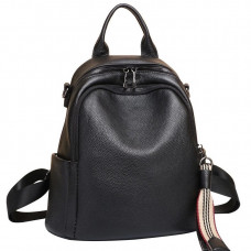 Шкіряний жіночий рюкзак міський 30х24х13, матова сумка на плечі, чорна