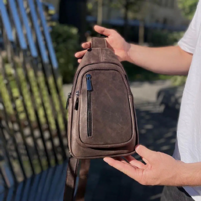 Мужской слинг из кожи 17х30х6, крейзи хорс для телефона 6349 коричневый