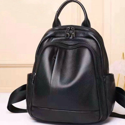 Кожаный женский городской рюкзак на молнии 23х29х13, сумка наплечная для прогулок, черная