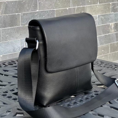 Кожаная мужская сумка через плечо 21х23х5.5, мягкая барсетка для гаджетов Tiding Bag 12977 черная