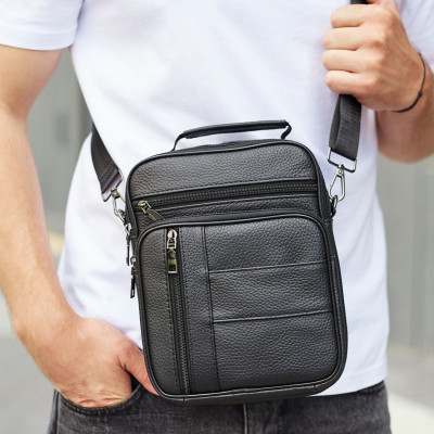 Мужская кожаная сумка-барсетка 20х25х 5.5, мессенджер через плечо Bexhill BX-02103 черный