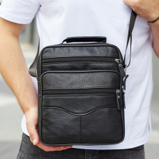 Чоловіча барсетка через плече 26х20.5х8 / месенджер наплічний з натуральної шкіри, чорний