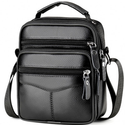Мужская сумка-барсетка 17x21x9, кожаная сумочка планшет Tiding Bag 75003 черная
