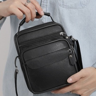 Мужская кожаная сумка планшет 17х21х9, барсетка через плечо с ручкой черная 86802