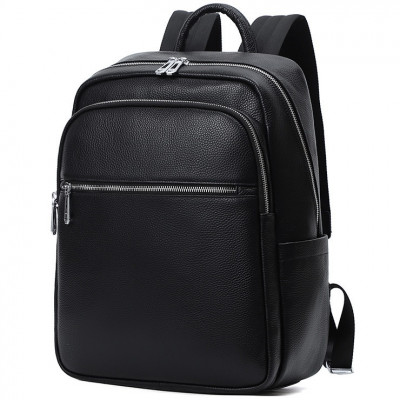 Мужской кожаный рюкзак для поездок и прогулок 30х40х17, сумка на спину в офис Tiding Bag 75362 черная