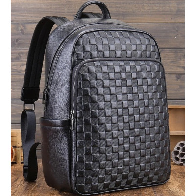 Рюкзак мужской кожаный 30х41х15, городской наплечник для ноутбука и документов Tiding Bag 63989 черный