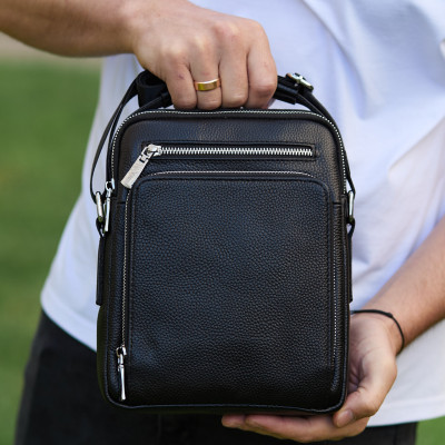 Мужская сумка-барсетка через плечо с ручкой 21х26х6 сумочка мессенджер кожаная Tiding Bag M616932 черная