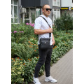 Чоловіча шкіряна сумка-барсетка 24х20х8, компактна сумочка на плече для чоловіка, наплічний месенджер, чорна