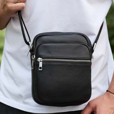 Мужская кожаная барсетка 21х17х7,компактный мессенджер для ежедневного использования, черный