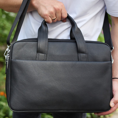Мужской портфель на плечо 40х28х10, офисный кожаный мессенджер, мужская деловая сумка для города, черный