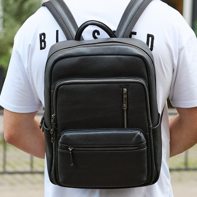 Городской мужской рюкзак из натуральной кожи 40х30х18, рюкзак для работы и путешествий, черный