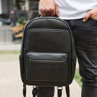 Мужской кожаный рюкзак 41х31х16, универсальный городской рюкзак для работы и поездок, офисная сумка, черный