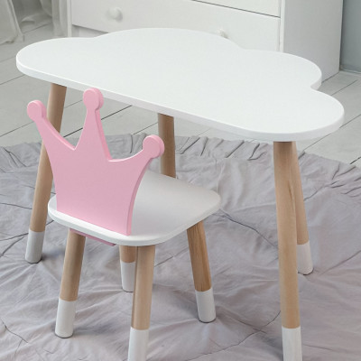 Стол белое облачко 46х70х40 и стульчик корона розовый 26.5х26х25, стол и стул в детскую