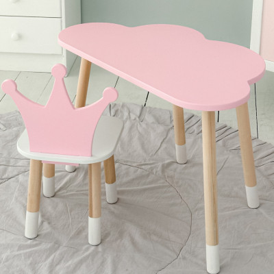 Стол облачко 46х70х40 и стульчик коронка 26.5х26х25, детский столик и стул для игр/занят, розовый с белым