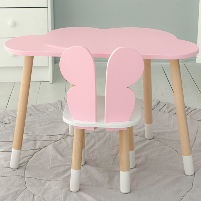 Стол облачко 46х70х40 и стульчик бабочка 26.5х26х25, детский столик и стул для рисования/занятий, розовый с белым