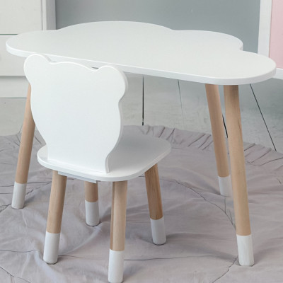 Столик облачко 46х70х40 и стульчик мишка 26.5х26х25, стол и стул в детский, белый