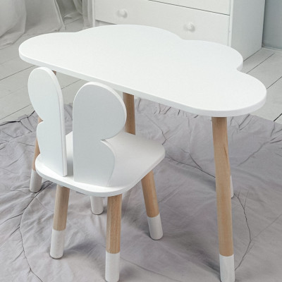 Столик облачка 46х70х40 и стульчик бабочка 26.5х26х25, стол и стул в детскую, белый