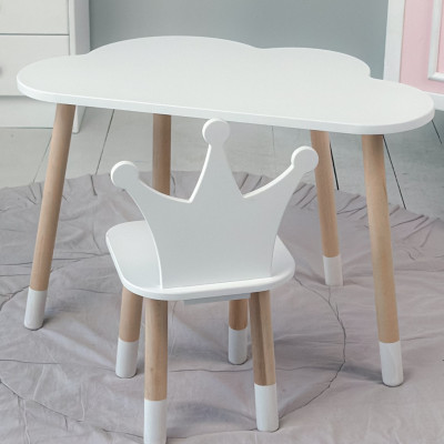 Столик облачко 46х70х40 и стульчик корона 26.5х26х25, стол и стул в детскую, белый