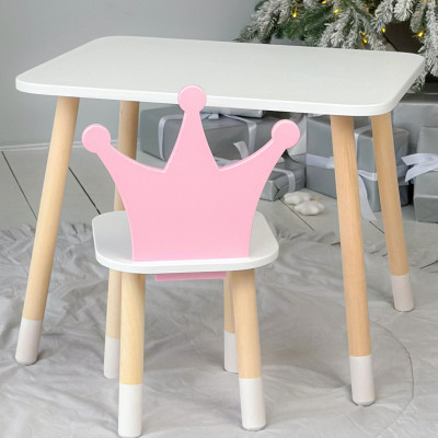 Стол в детскую комнату 46х60х45 и стул корона 26.5х26х25, столик и стульчик для девочки, розовый с белым