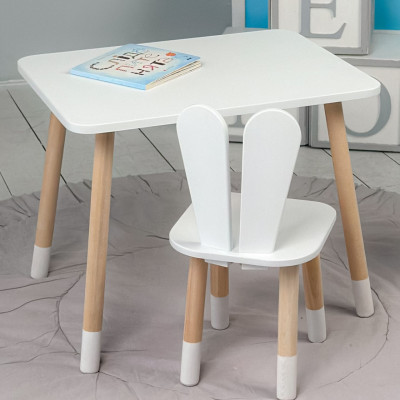 Стол прямоугольный 46х60х45 и стул ушка кролика 26.5х26х25, столик и стульчик в детский, белый