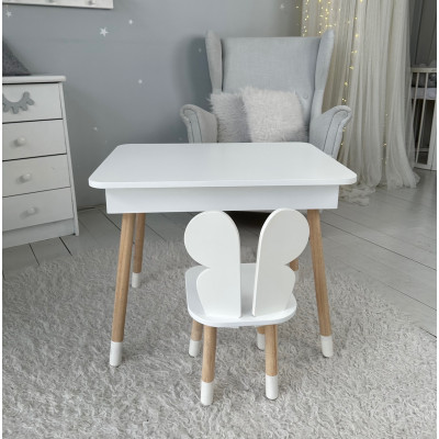 Столик с откидным верхом 53х60х45 и стульчик бабочка 26.5х26х25, стол и стул для мальчика от 1 года, белый