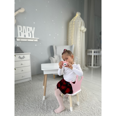 Столик с откидывающимся верхом 53х60х45 и стульчик корона 26.5х26х25, стол и стул для детей от 1 года, белый с розовым